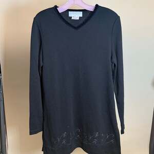 VTG Yr 2000 Plaza South Women's Black Long Sleeve V-Neck Dress